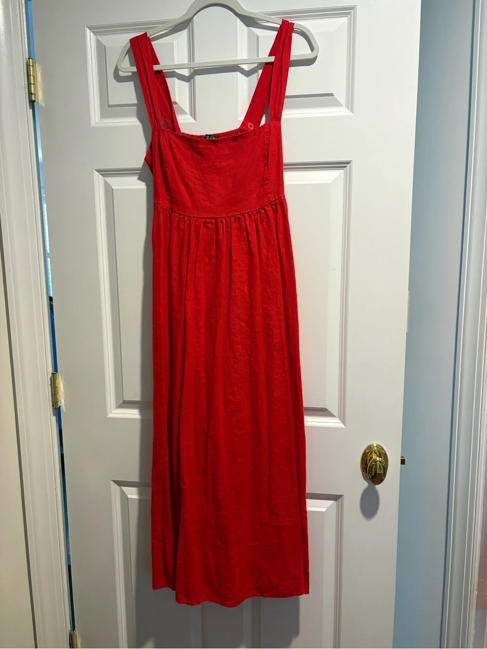 J Crew red linen maxi dress